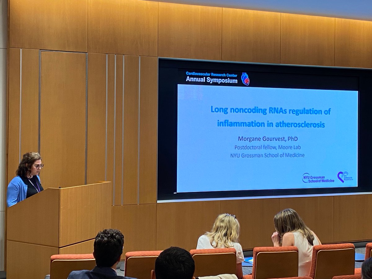 Fantastic talk by @GourvestM on long noncoding RNA regulation of atherosclerosis. One of the highlights of our CVRC Symposium on Friday. @NYULHCVRC #lncRNA
