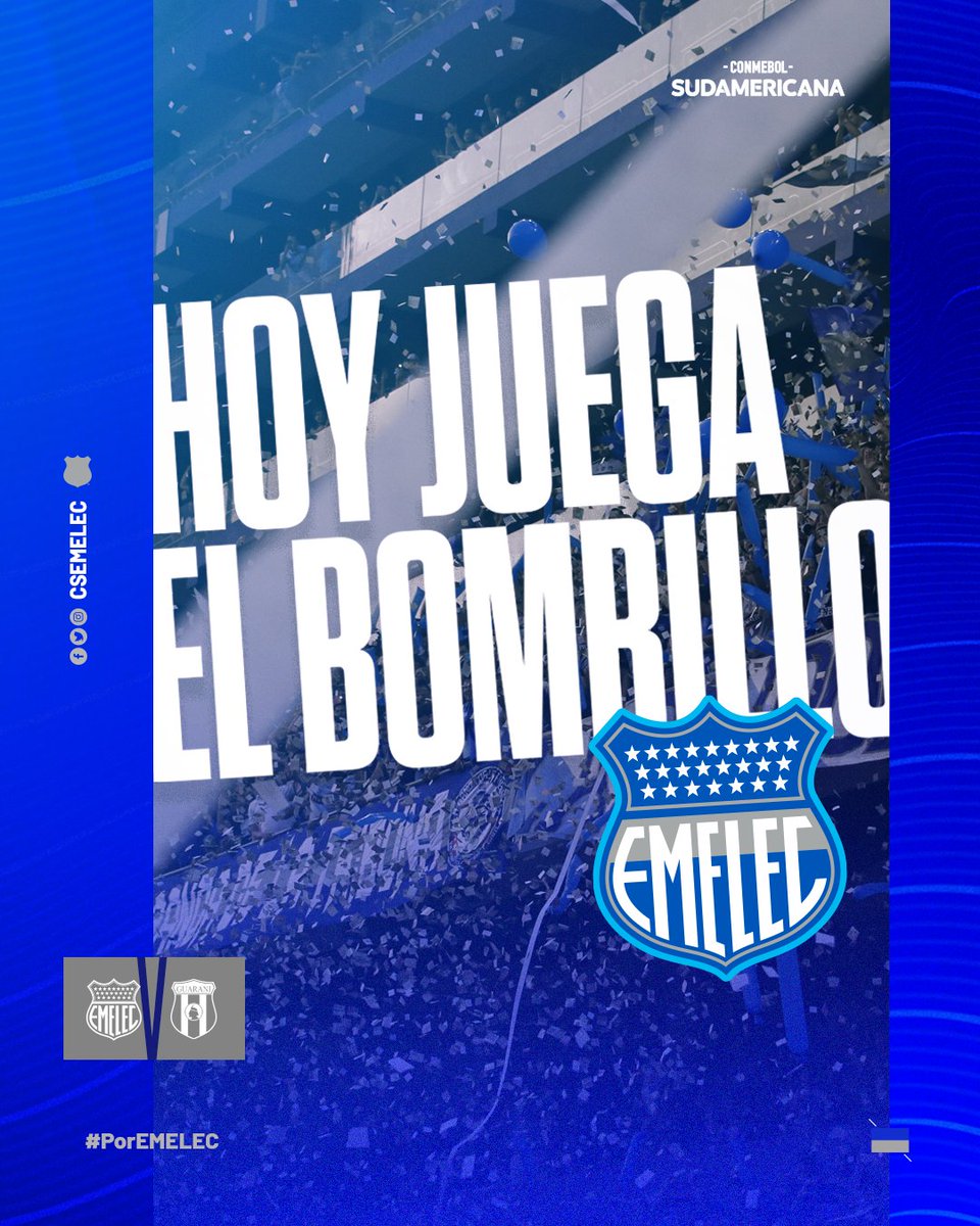 CSEmelec's tweet photo. ⚔ ¡Hoy juega el CLUB SPORT EMELEC! 💪🏻

🏆 #ConmebolSudamericana
🆚 @ClubGuarani
⌚ 21h00
🏟 George Capwell

#PorEmelec #SiempreJuntos🤜🏻🤛🏻⚡ https://t.co/j2SdDH4Cx0