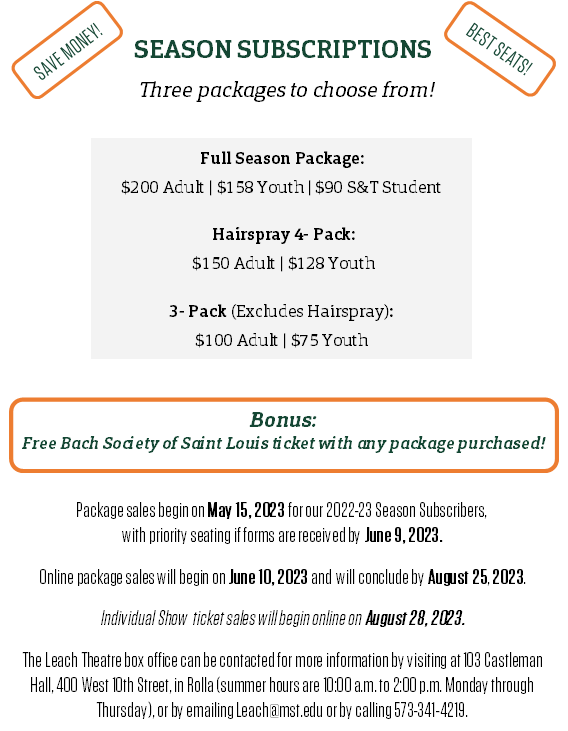 Last week of priority seating for our 2022-23 subscribers. Online season packages begin for everyone on June 10, 2023. Here are some good reasons to buy a package!