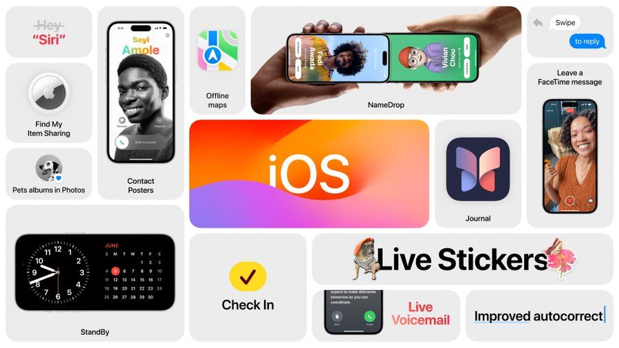 devcom_iitb's tweet photo. 1/🧵 Apple's iOS 17 has made its debut, bringing an array of exciting new features. Highlights include new safety features, a built-in journaling app, a new nightstand mode, redesigned contact cards, improved auto-correct, voice transcription, and live voicemail #iOS17 #WWDC23 https://t.co/fe1qjSNQ0U