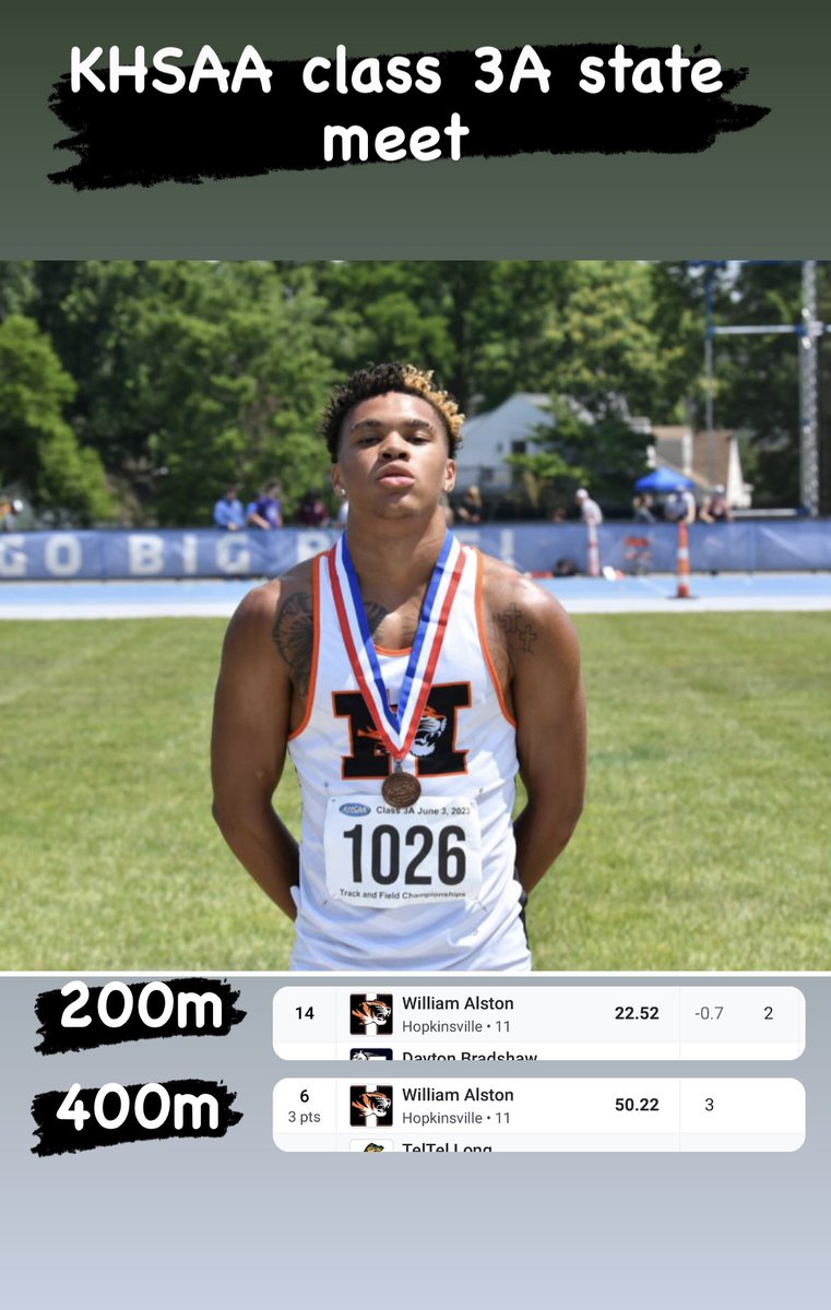 WilliamA2005's tweet photo. KHSAA Class 3A State meet
400m : 50.22 pr‼️
200m : 22.52

#trackandfield #Kentucky #khsaa
#universityofkentucky #usatf #trackstar #statetrackmeet https://t.co/J2fKADUXxo