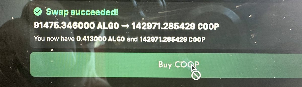 Just spent 91,000 #Algo for $COOP LFG!!!! #algofam #AlgorandNFTs #Algorand  #AlgorandHasNFTs