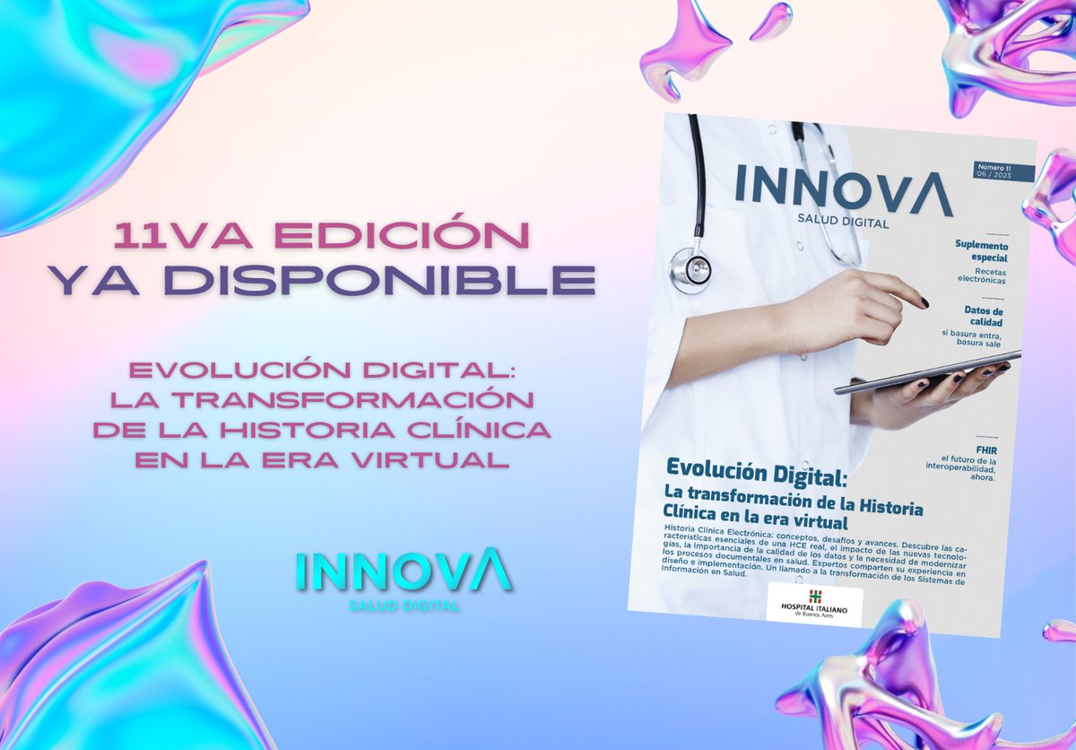 informaticaHIBA's tweet photo. Ya está disponible la 11va edición de #InnovaSaludDigital
🤓 Tema principal: conceptos, desafíos y avances de la Historia Clínica Electrónica
🙌🏼 Suplemento especial: "Recetas Electrónicas"
Podés leerla online en la nueva web o descargarla aquí 📲 https://t.co/LOrteRXHwP https://t.co/LlIhLqOb4D