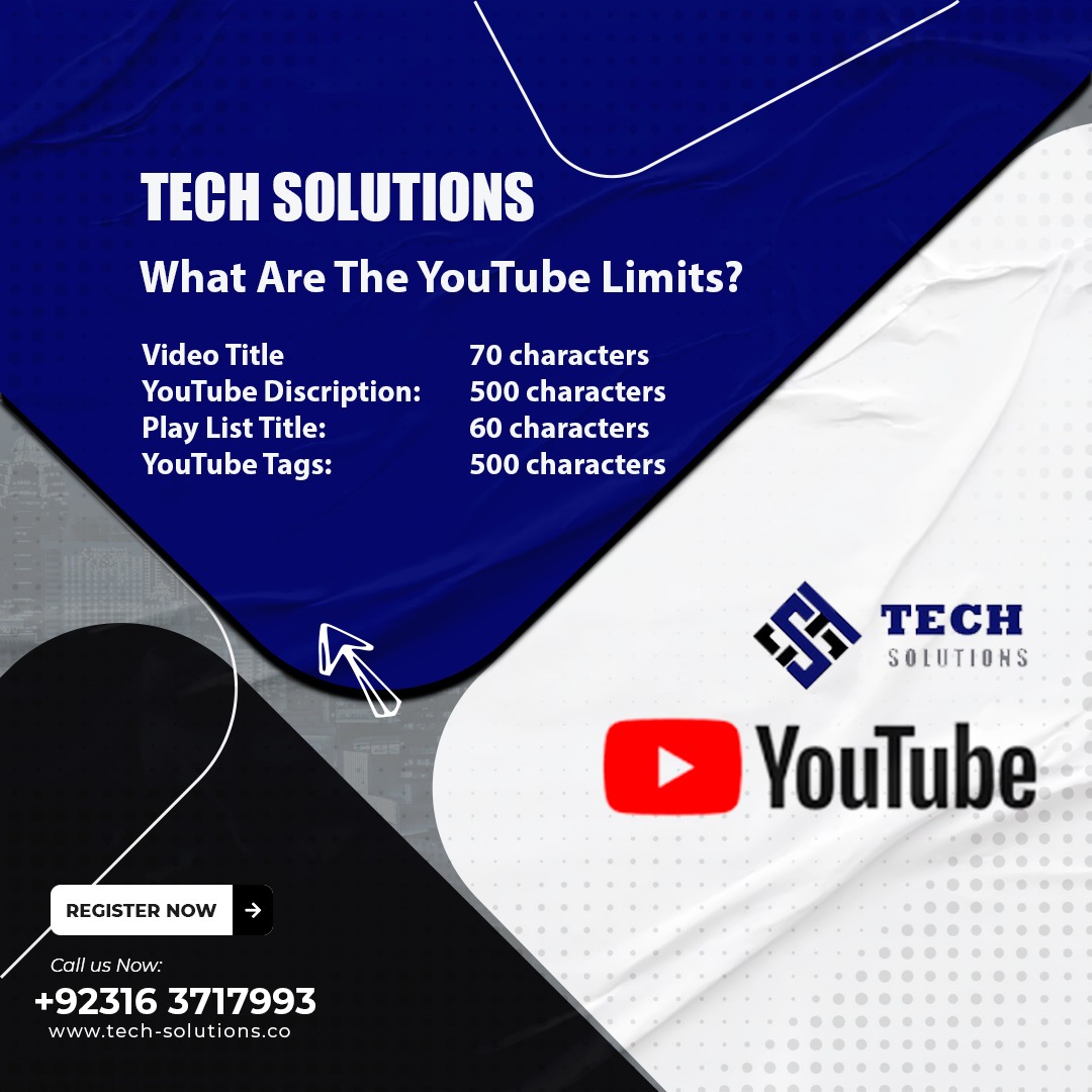 techsolutionsco's tweet image. Learn what are the YouTube limits.
Learn Complete YouTube strategies.
contact us for any query
WhatsApp: 0316 3717993
More info
tech-solutions.co
.
@tech_solutionsco
#softwareupdates #freecourse #onlineshopping #onlinecourses #seo #PPC
#digitalmarketingservices