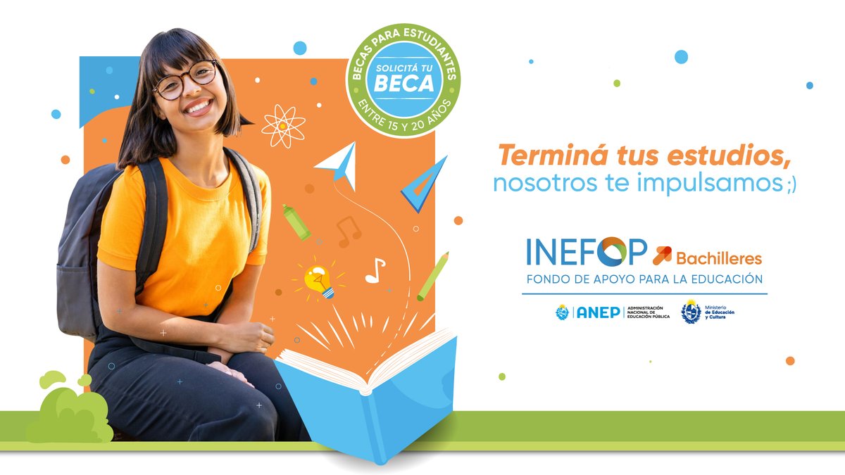 INEFOPoficial's tweet photo. ¡Terminá tus estudios, nosotros te impulsamos 😉! Becas para culminar la Enseñanza Media Superior.     

Más información: https://t.co/l009yZCS4r 

#INEFOP @ANEP_Uruguay @MEC_Uruguay @MTSSuy https://t.co/lyBYfpWKUl