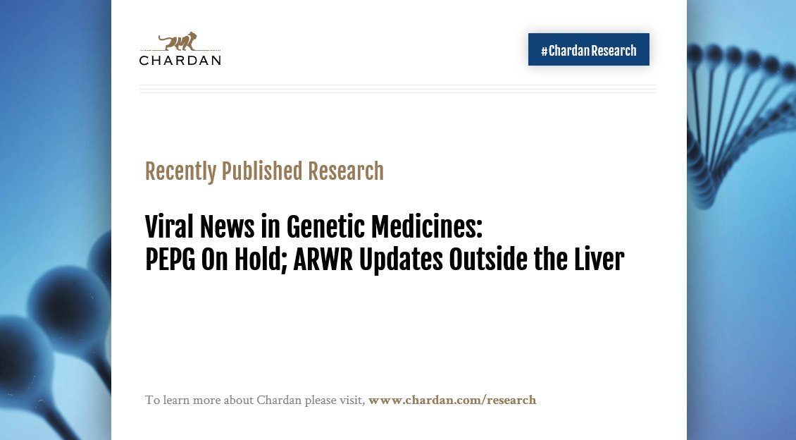 Chardan (@chardancm) on Twitter photo Chardan’s Viral News in Genetic Medicines is a weekly piece that details key news and industry research in the #GeneticMedicines space. To learn more about Viral News in Genetic Medicines and Chardan research, please email info@chardan.com #genetherapy #geneediting #celltherapy Chardan’s Viral News in Genetic Medicines is a weekly piece that details key news and industry research in the #GeneticMedicines space. To learn more about Viral News in Genetic Medicines and Chardan research, please email info@chardan.com #genetherapy #geneediting #celltherapy