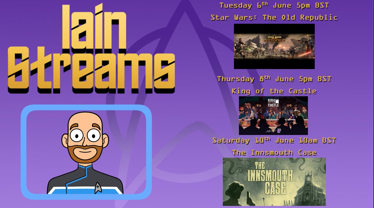 This week at twitch.tv/IainStreams

#SWTOR
#KingOfTheCastle
And courtesy of a free key via #lurkit - #TheInnsmouthCase