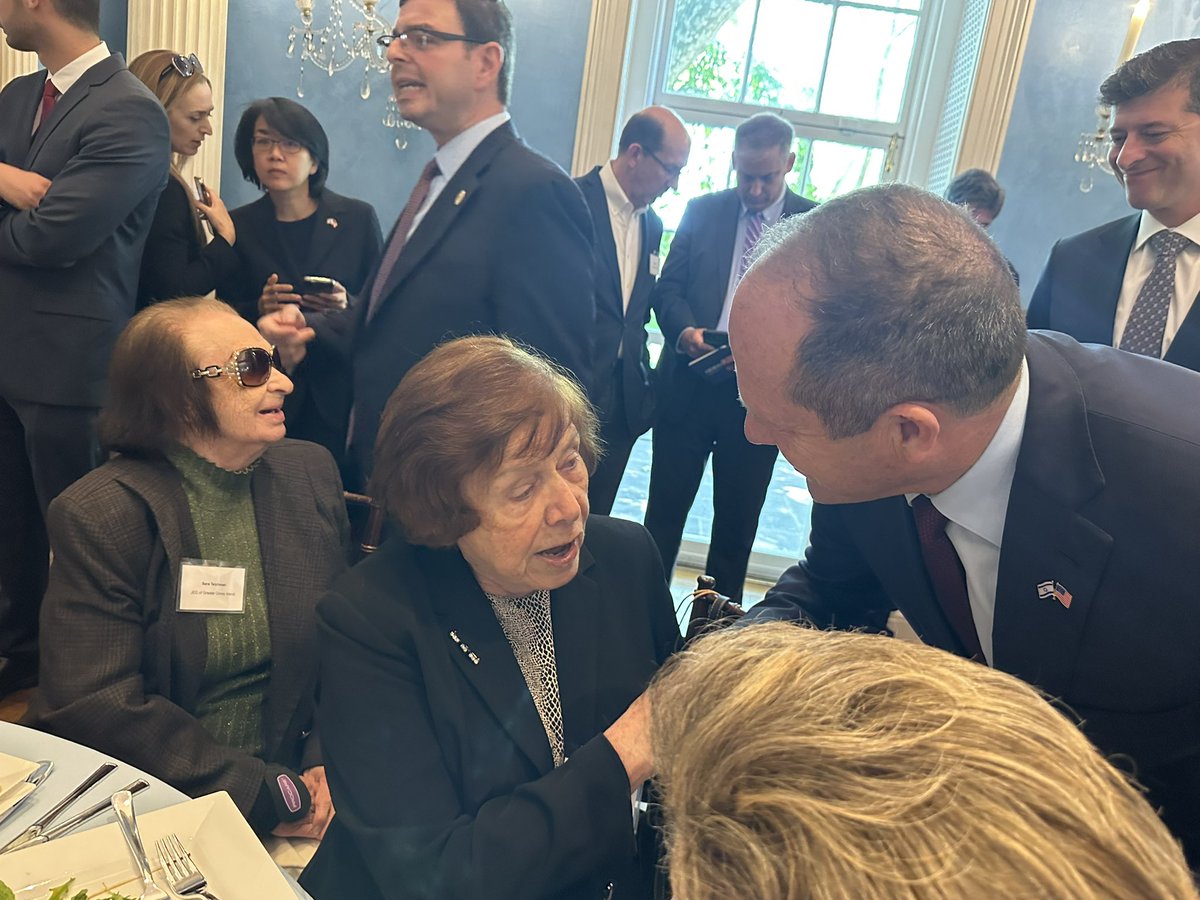 JCCGCI's tweet photo. Our Holocaust Survivor clients were delighted to meet Minister @NirBarkat and Ambassador @IsraelNitzan! We were so touched by their obvious care and devotion to the aging Holocaust Survivor population. https://t.co/dQlNsNycbB