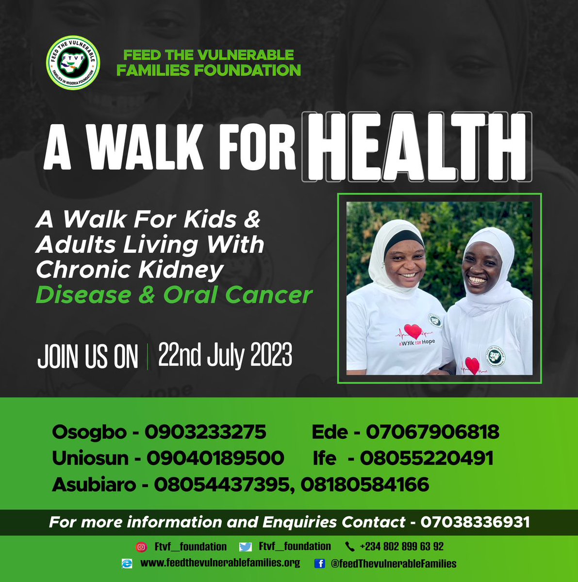 Life can change in the blink of an eye. One moment, you are healthy; the next moment, you're asking Allah [swt] to grant you shiffah because you feel unhealthy and in pain

This is a reality for millions of Nigerians every day

Please, we need 500 individuals for our #WalkForHope