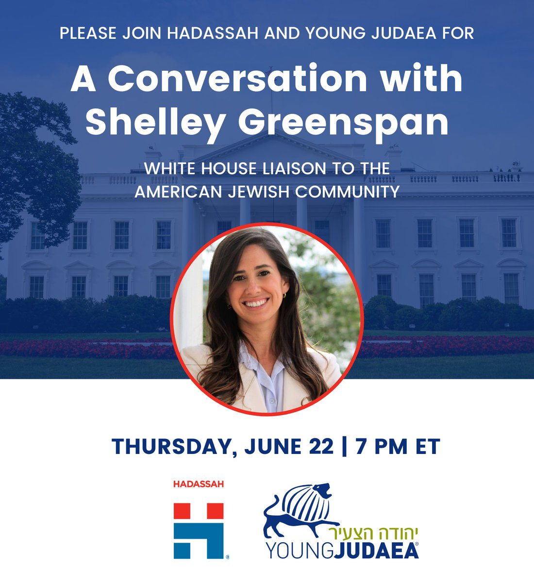 Join Young Judaea and Hadassah for a special interview with White House Liaison to the American Jewish Community and Young Judaea alum, Shelley Greenspan!
June 22, 7 PM ET
Sign up here: secure2.convio.net/wzoa/site/Tick…...