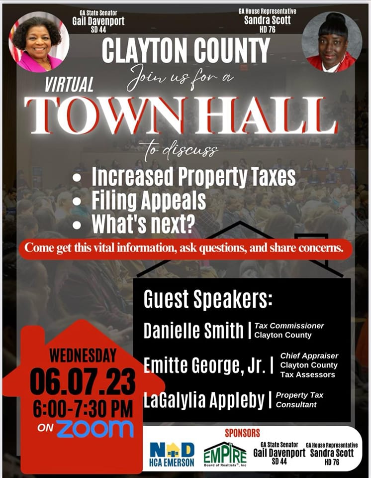 Join Georgia State Senator Gail Davenport and Georgia House Representative Sandra Scott for a virtual townhall discussion on Wednesday, June 7, 2023, from 6-7:30 p.m. via Zoom. Hope to see you there! #Claytonconnected
us06web.zoom.us/j/83536083351
