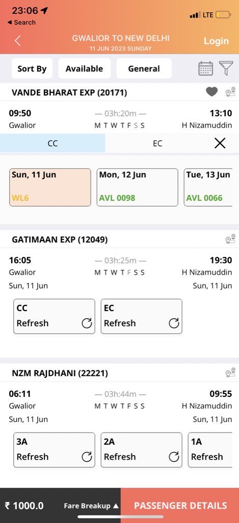RupamShivranT's tweet photo. Sir @RailMinIndia @AshwiniVaishnaw @IRCTCofficial  i’m not able to book Vande bharat tickets from GWL to NZM as it’s showing WL. However, it is AVBL if I book from RKMP to NZM. I fail to understand the reason. Is it the strategy to earn from taxpayers money? https://t.co/FE55MBlvbg