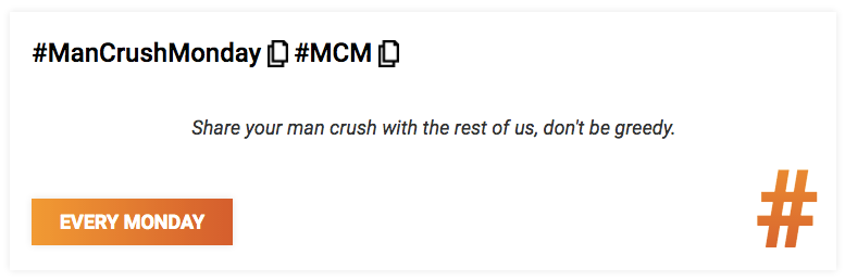 #ManCrushMonday #MCM - Share your man crush with the rest of us, don't be greedy.
See more on HashtagPicker.com #smm