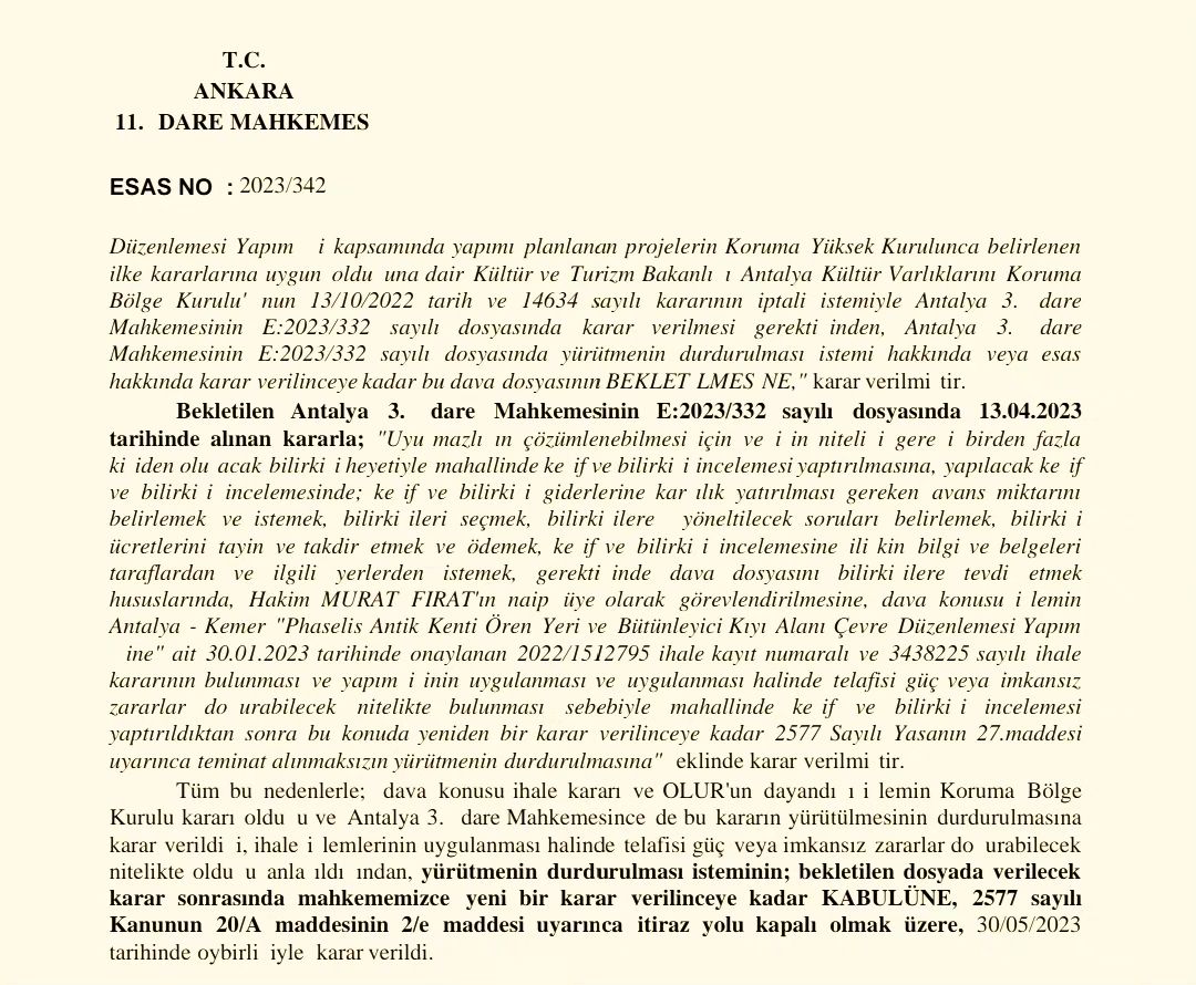 Danıştay Kararı ile İkinci Kez Phaselis Antik Kenti İnşaat Çalışmalarının Durdurulmasına Karar Verildi.