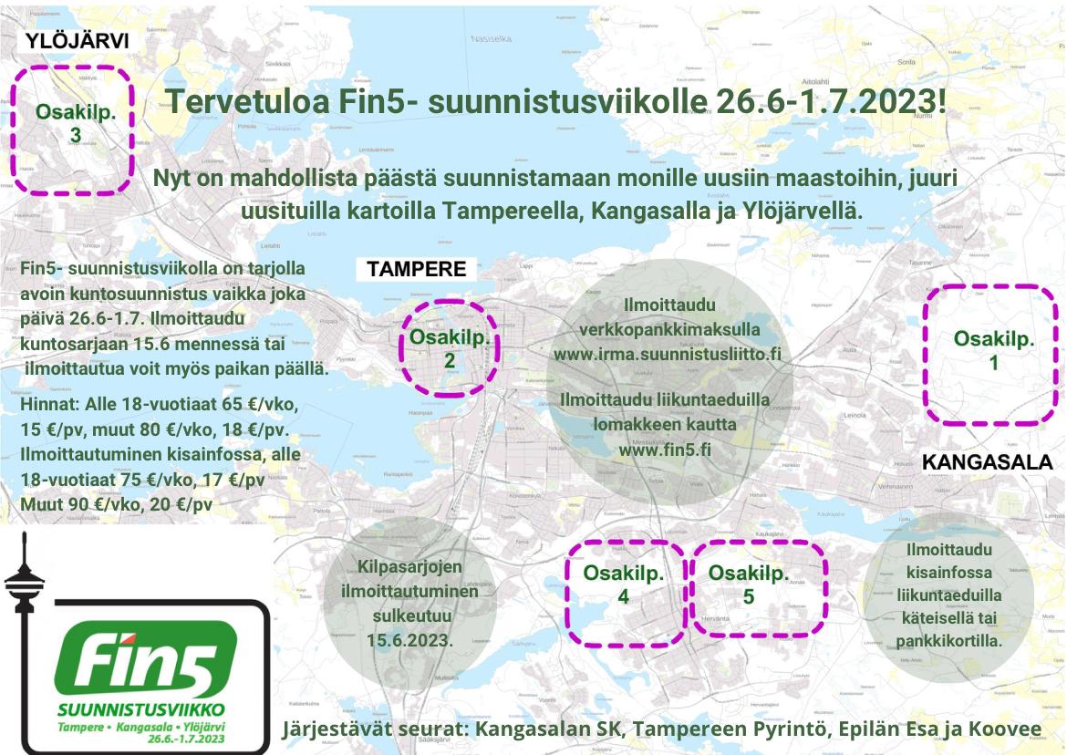Fin5-suunnistusviikon avoimiin sarjoihin suositellaan ennakkoilmoittautumaan 15.6. mennessä.

Ilmoittaudu mukaan jo nyt! Tarjolla laadukkaat radat, hienot maastot ja upouudet kartat! 💪

➡️ 2023.fin5.fi

#2023fin5 #suunnistus #iltarastit #tampere #ylöjarvi #kangasala