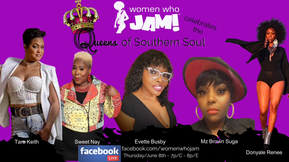 It's #BlackMusicMonth and The Queens of #SouthernSoul are showing off the special spice that adds flava to the culture! Get the 411 with <a href="/WomenWhoJam/">Women Who Jam!</a> on Facebook LIVE Thurs, June 8th at 7pm/C - 8pm/E 
<a href="/DonyaleRenee/">Donyale Renee</a>
<a href="/EvetteBusby/">Evette Busby</a>
<a href="/SWEETNAYSINGS1/">SWEET NAY</a>