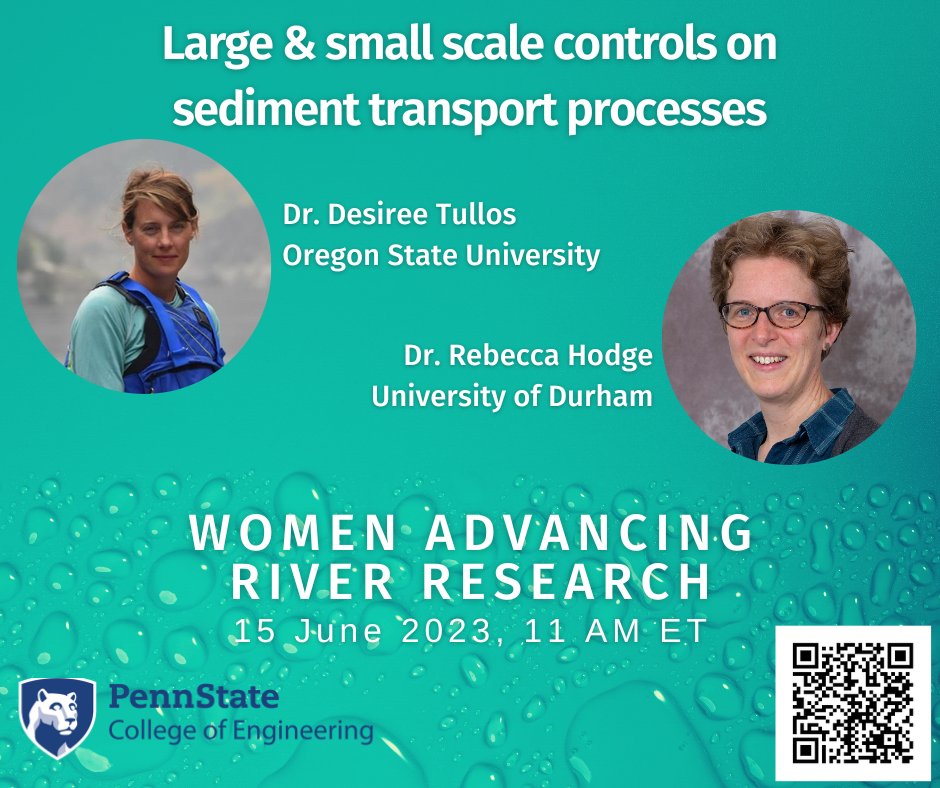 LiReactiveWater's tweet image. Upcoming #WARR talks!
How do sediments transport in large rivers with reservoirs, and in mini-rivers in labs?

Join Drs. @desiree_tullos + @rebeccahodge100 for a deep dive into sediment transport in rivers, large and small.

WARR talks: cee.psu.edu