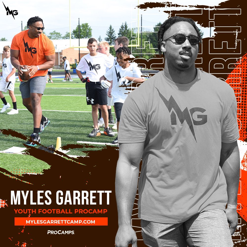 Registration is open! Join me at my second annual Youth Football @ProCamps 🏈🔥 Lock in your spot TODAY at mylesgarrettcamp.com