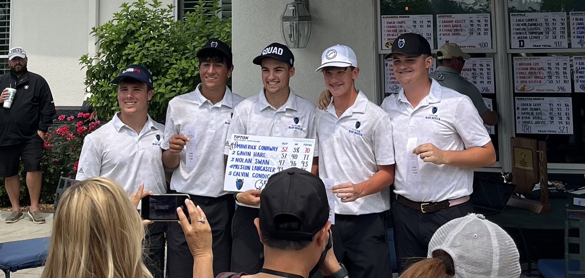 tiptonathletics's tweet photo. REGIONAL BOUND!!!

@golf_tipton escapes the Harbour Trees Sectional to advance to the Regional at the Players Club on Thursday! Shout out to @MaverickConaway for winning individual honors with a 1 under par 70. Great playing boys and best of luck Thursday! https://t.co/qWgKtYY46x