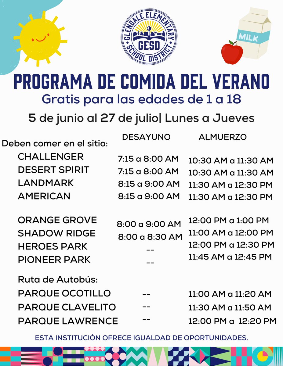 GESD40's tweet photo. We're launching our summer meal program at multiple locations. Nutritious meals will be provided starting today through July 27 (Mondays-Thursdays) to kids and teens aged 18 and younger, free of charge. #GESD40 #AllInForAllKids https://t.co/jygWlpki9p