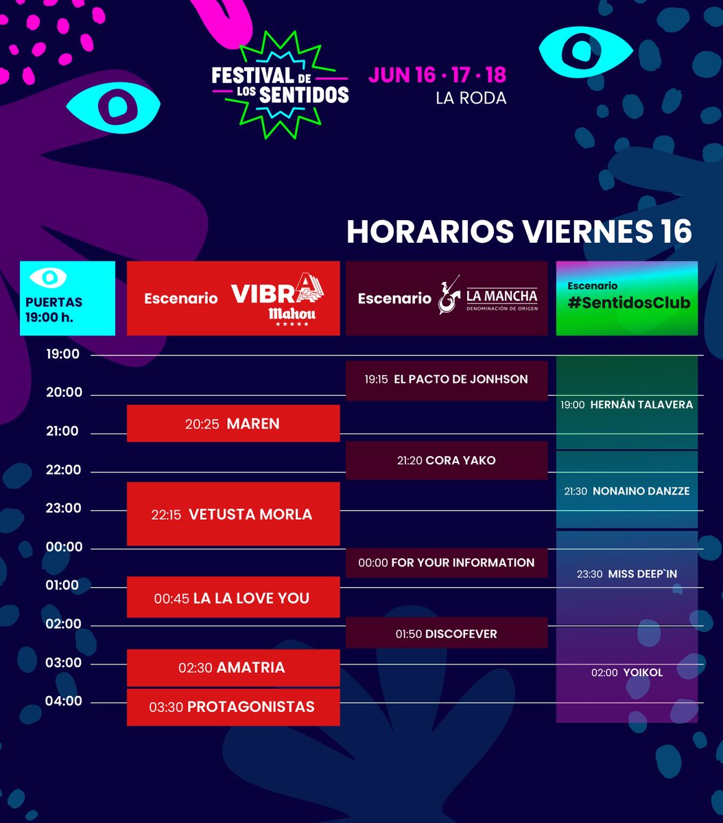 FdelosSentidos's tweet photo. HORARIOS VIERNES
#Sentidos23
https://t.co/oWuNd2h8Iw https://t.co/gbShHAir02
