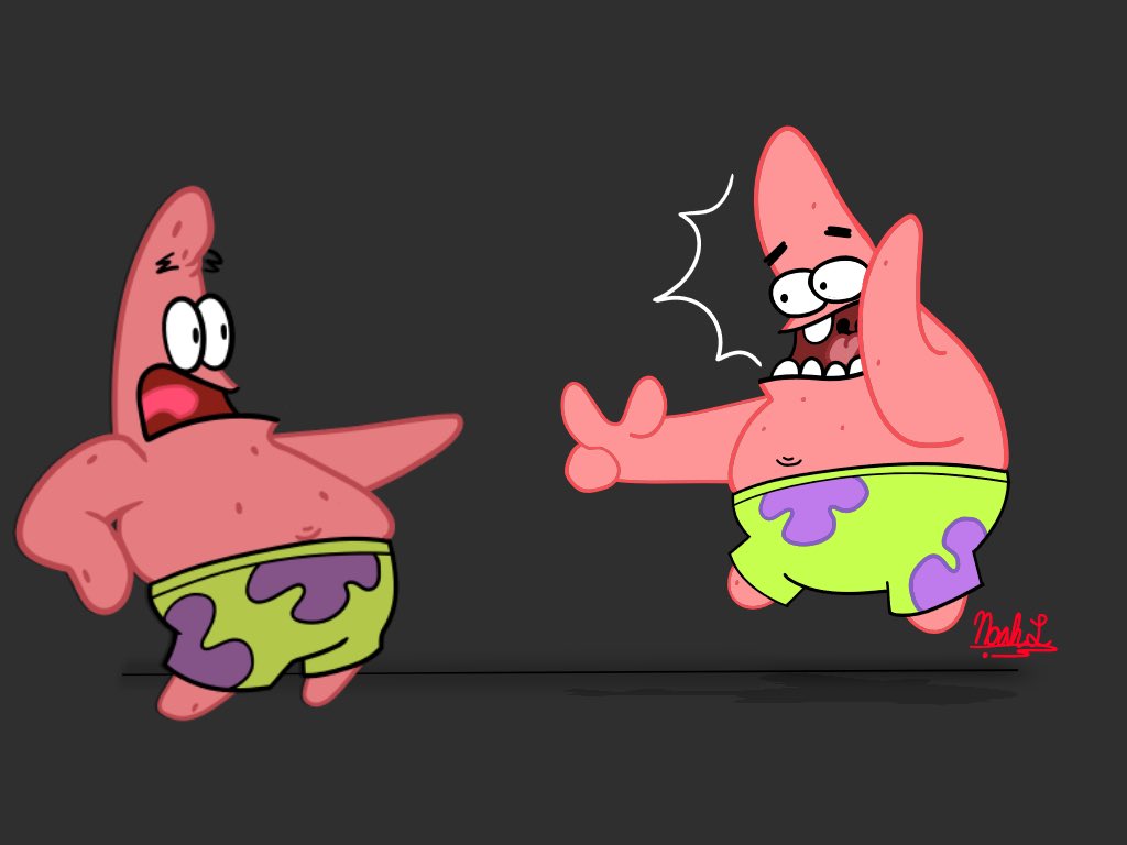 Here’s some older art from earlier this year. #SpongeBobSquarepants and #PatrickStar meeting their former selves