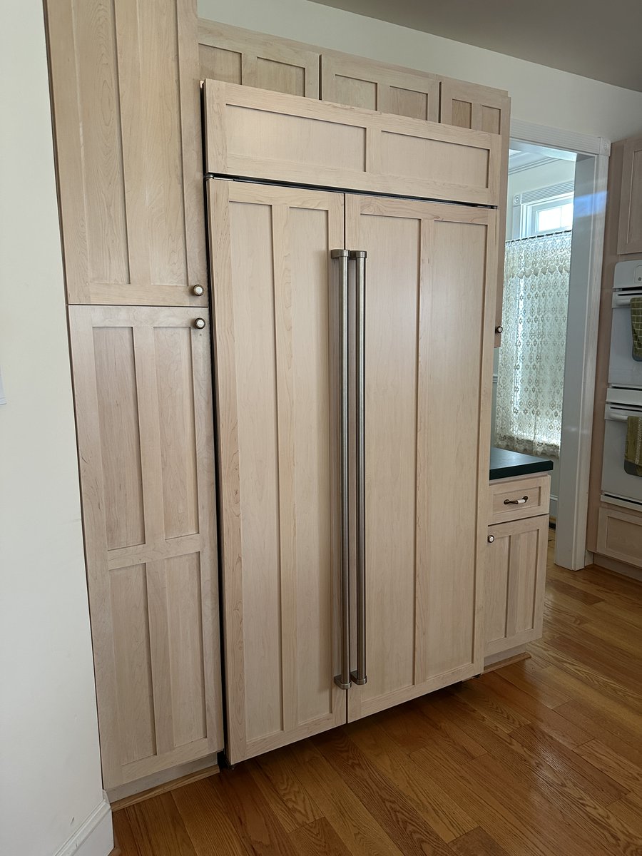 Talk about a before and after! We made these custom doors to fit our clients’ new Sub-Zero refrigerator.
We matched their existing cabinets - stain and all!

Doesn’t it add a level of continuity and elegance to their kitchen?
#delawarecontractor #delawarerealestate