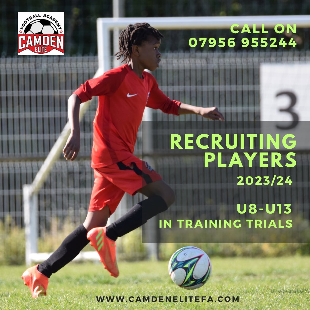 To become elite, you need to train, play and think like elite. If you are ready to take your technical and tactical skills to the next level, then register to attend our in training trials. This is your chance to reach your full potential 👇 
#football 
#camden