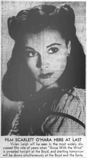 An old newspaper's photo of Vivien Leigh as Scarlett, to entice people to watch Gone With the Wind. #oldmoviestars #TCM #oldHollywood #GWTW #VivienLeigh #GONEWITHTHEWIND #TCMparty #ScarlettoHara