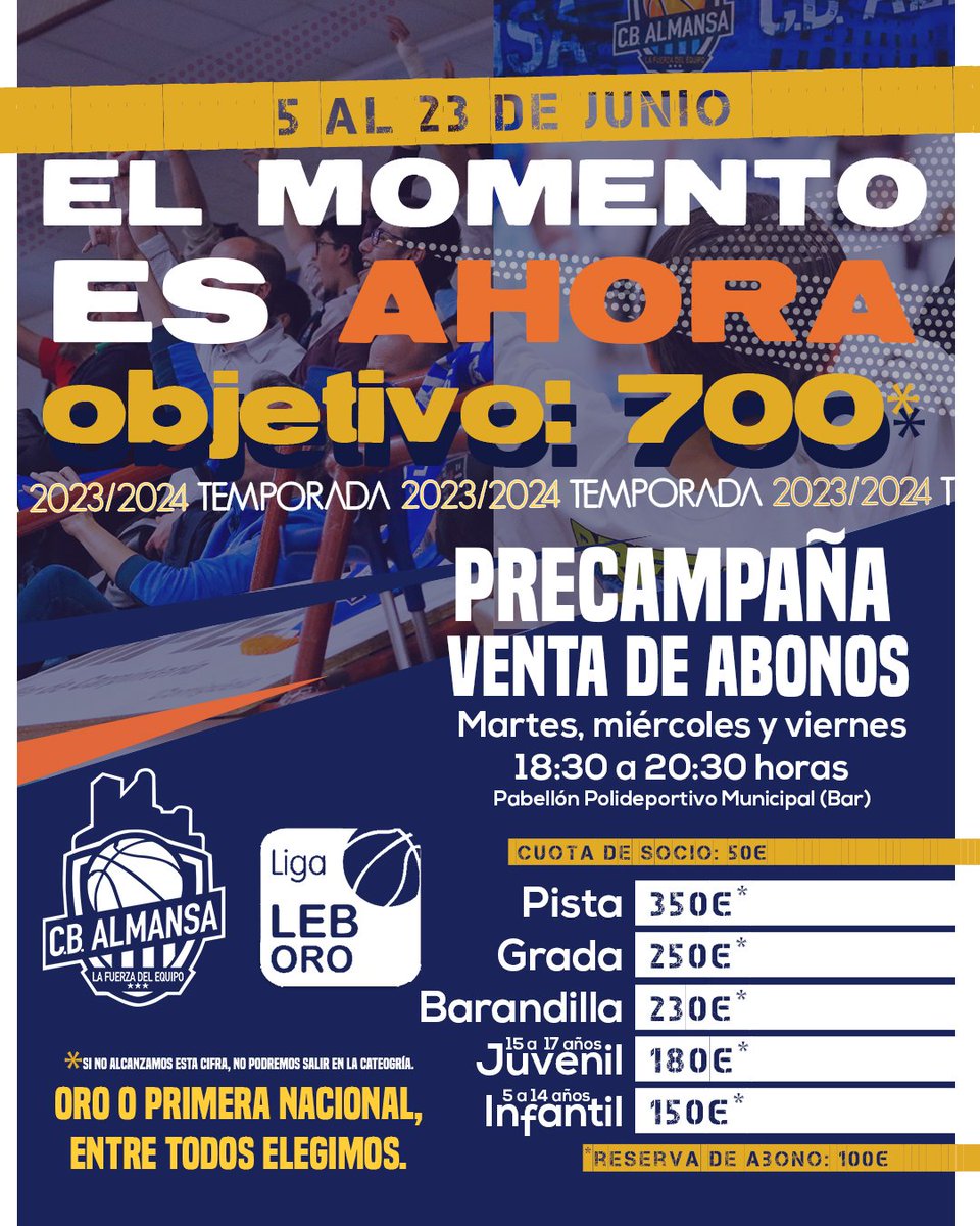 🎟 | El Momento es AHORA. #OBJETIVO700

Del 5 al 23 de junio estará activa la precampaña de abonos para la 23/24. 

Sigamos haciendo historia juntos, #MareaAzul 🌊

#JuntosSomosMásFuertes #LaFuerzaDelEquipo