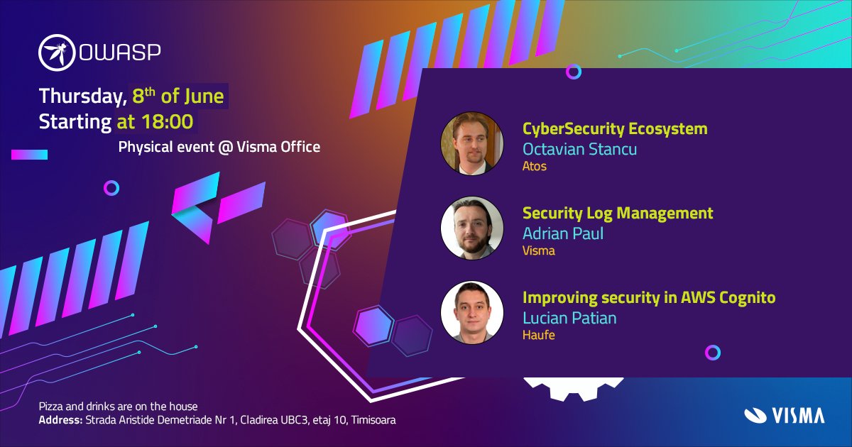 This Thursday, at the next #owasp #Timisoara #meetup , we'll have 🍕🍺 and incredible guest speakers like: Octavian STANCU, Adrian Paul, Lucian Pătian🎙️
✅ Register to join us and have fun: meetup.com/owasp-timisoar…

#cloudsecurity  #cybersecurity #appsec #devsecops <a href="/owasp/">OWASP® Foundation</a>