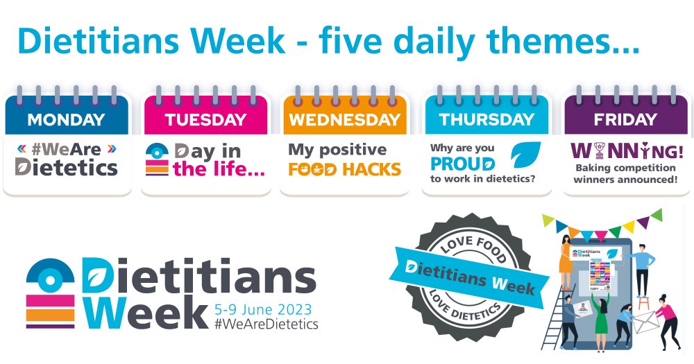 💙 #DietitiansWeek2023 starts today &amp; runs until Friday 9 June

💙We celebrate this vibrant &amp; diverse profession for their vital contribution not just to the #NHS but industry, pharma, leisure &amp; independent sector 👏

<a href="/BDA_Dietitians/">British Dietetic Association</a> <a href="/WeAHPs/">WeAHPs 💙</a>