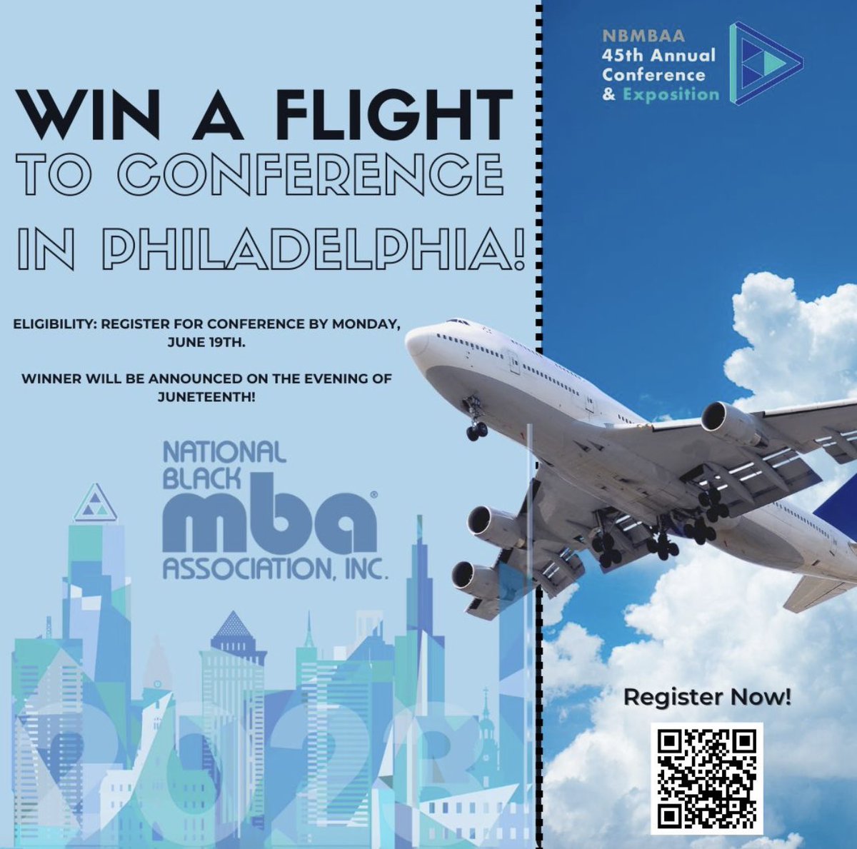 nbmbaahq's tweet photo. In celebration of Juneteenth, REGISTER NOW for our 45th Annual Conference & Career Expo in Philadelphia for a chance to win a COMPLIMENTARY ROUND TRIP FLIGHT!
DEADLINE: Monday, June 19th.
https://t.co/060QJei0x6
#NBMBAA #TheBlackMBA #Forward #FWD23 #Foward2023 #BlackMBAFWD23 https://t.co/o6XkvehI9E
