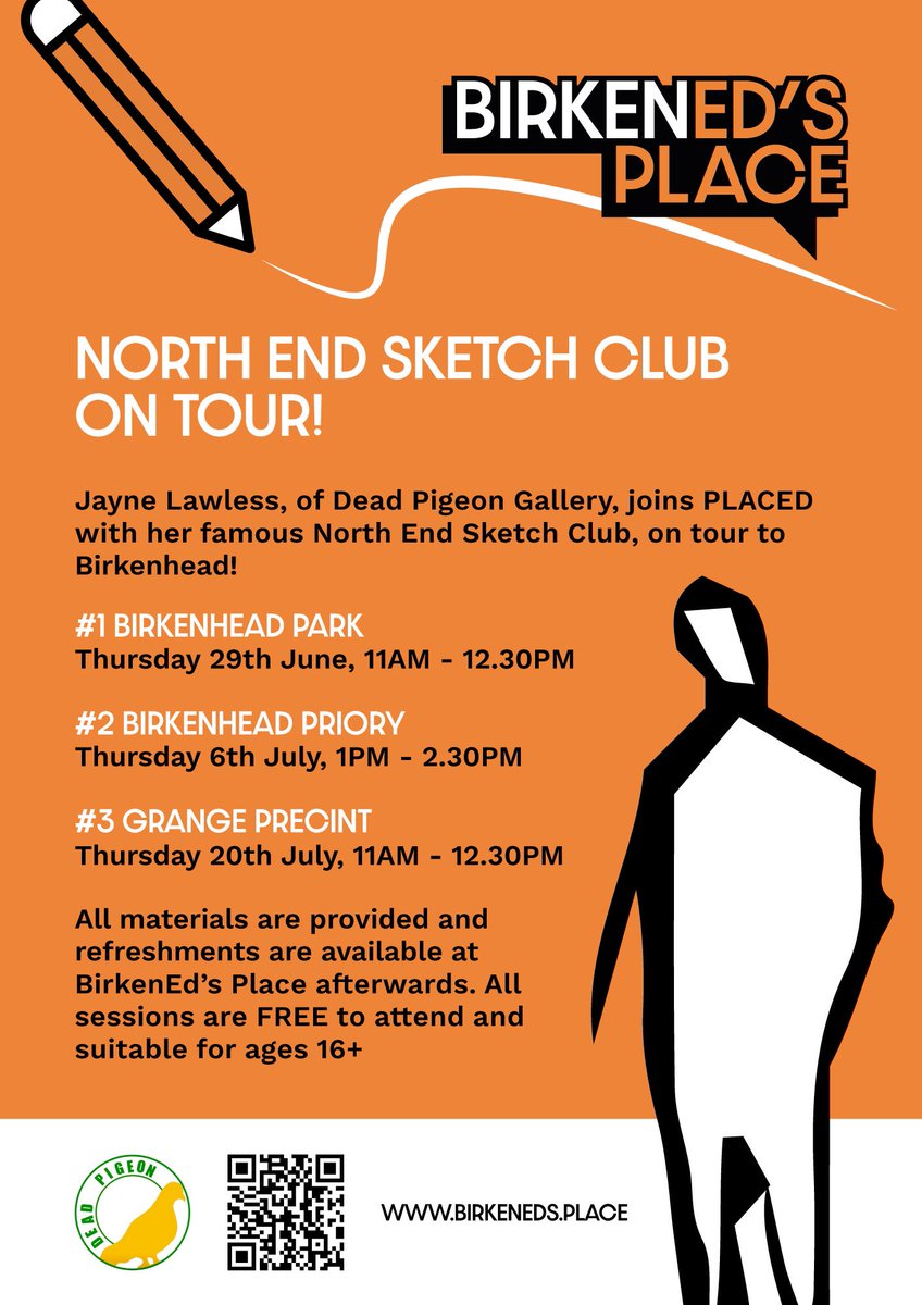 NORTH END SKETCH CLUB IS COMING TO #BIRKENHEAD! 🎨 We’re working with Jayne Lawless of @DeadPigeonG to offer 3 FREE sketch club sessions in Birkenhead over the next 2 months. Check out further event details over on our @eventbrite: bit.ly/3qraSgl ✏️ #PLACED