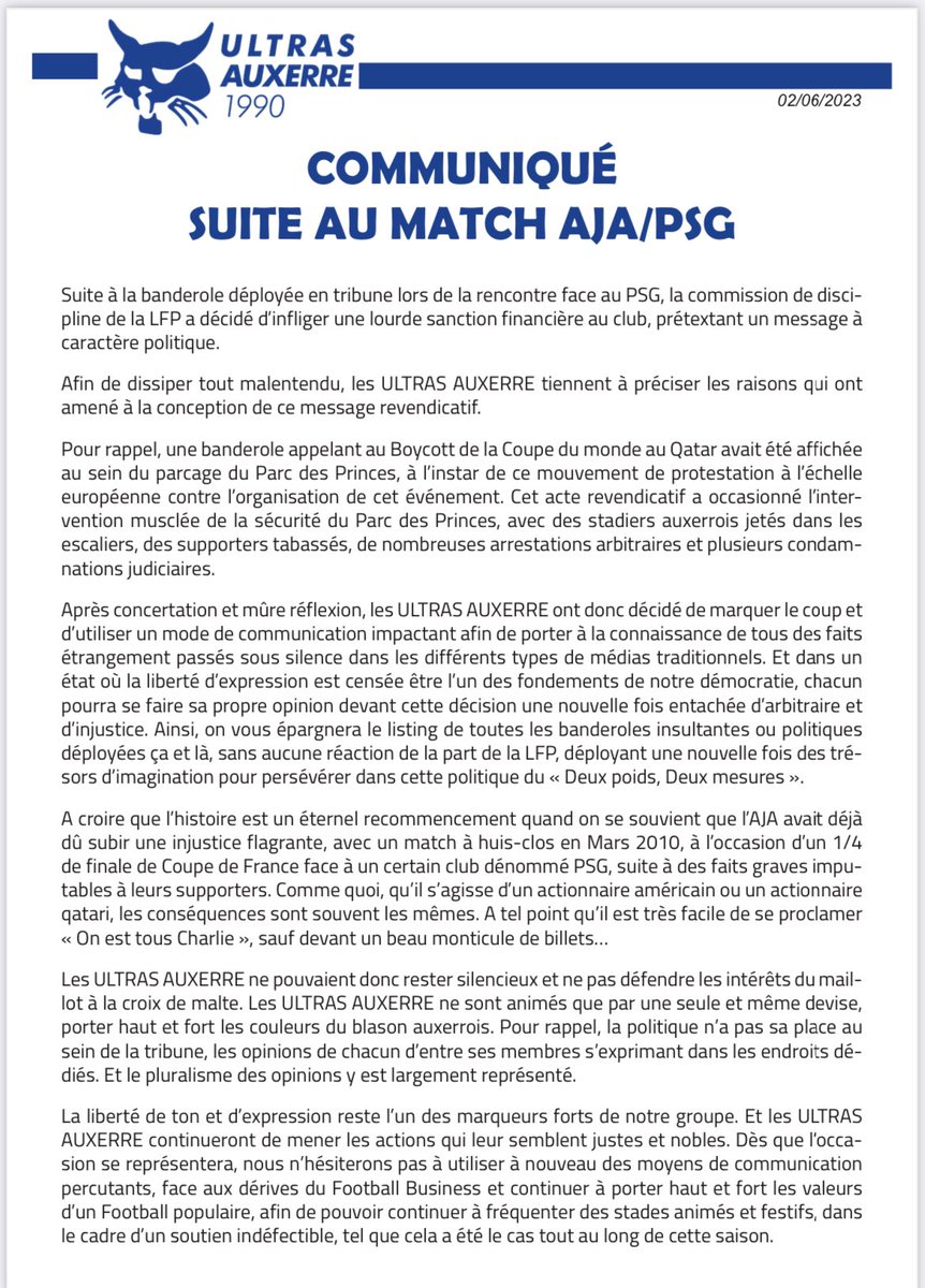 Ultras Auxerre 1990 tweet media