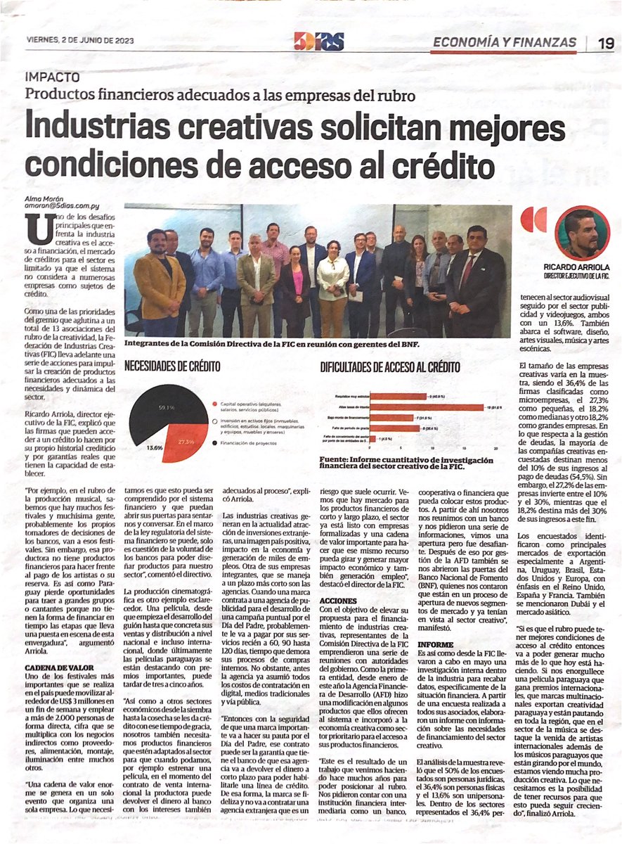 El sistema financiero puede ser un aliado importante en el desarrollo de las industrias creativas 🇵🇾 Trabajamos para abrir oportunidades similares a las que existen en todo el mundo.

Gracias @5diasPY por darnos espacios para lo que impulsamos siempre🙌🏻

5dias.com.py/marketing/indu…