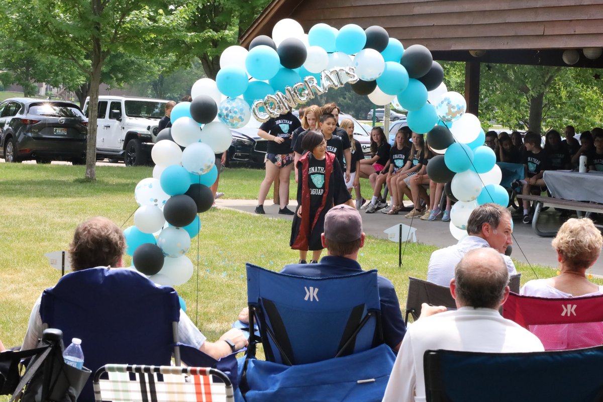 ISD112's tweet image. Carver, Clover Ridge and Jonathan (pictured) elementaries celebrated fifth graders today across the district. The final day for elementary students is tomorrow, Tuesday, June 6. #ECCSLeadsTheWay @JesElementary