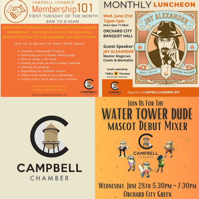 Chamber Enews for the Week of June 5th through June 9th, 2023

✅ Membership 101 Tomorrow at the Chamber
Don't Miss Mentalist 🪄 Jay Alexander - Register for the June Luncheon
📣The Water Tower Dude Mascot is Having a Debut Mixer

Find out more at https://
conta.cc/45FeHhY