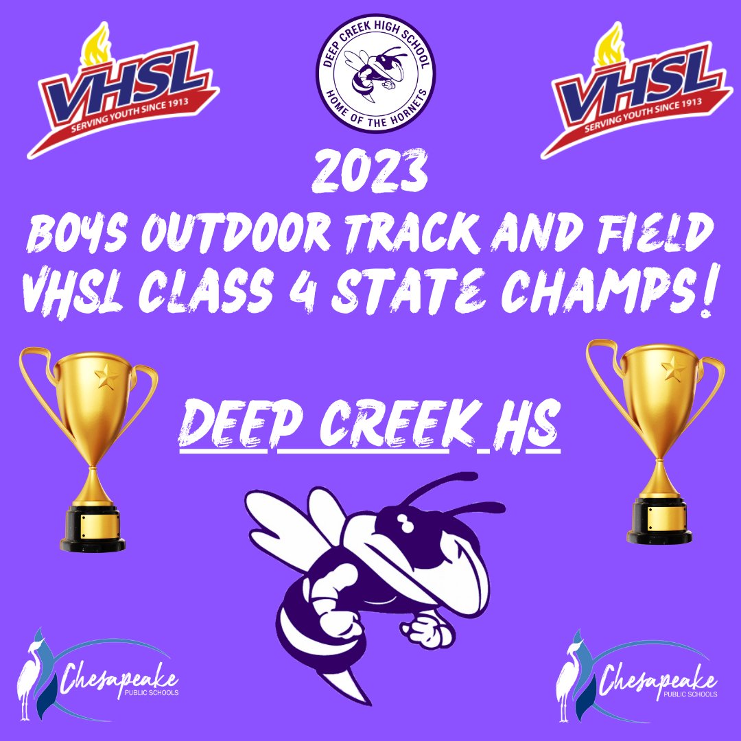 CPStudentAct's tweet photo. VHSL Class 4 - Boys Outdoor Track and Field State Champs @DCHHornets Way to Go Hornets!  #CPSAthletics @cpschoolsva https://t.co/vfdpDCUeKk