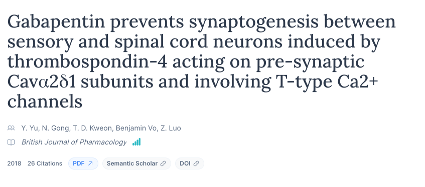 If you're taking Gabapentin or Pregabalin, listen up

Both impair synaptogenesis and will likely lead to neurodegeneration if taken long-term

They directly inhibit synapse formation by blocking the α2δ-1 receptor of the VGCCs

Safer alternatives exist, but don't cold turkey