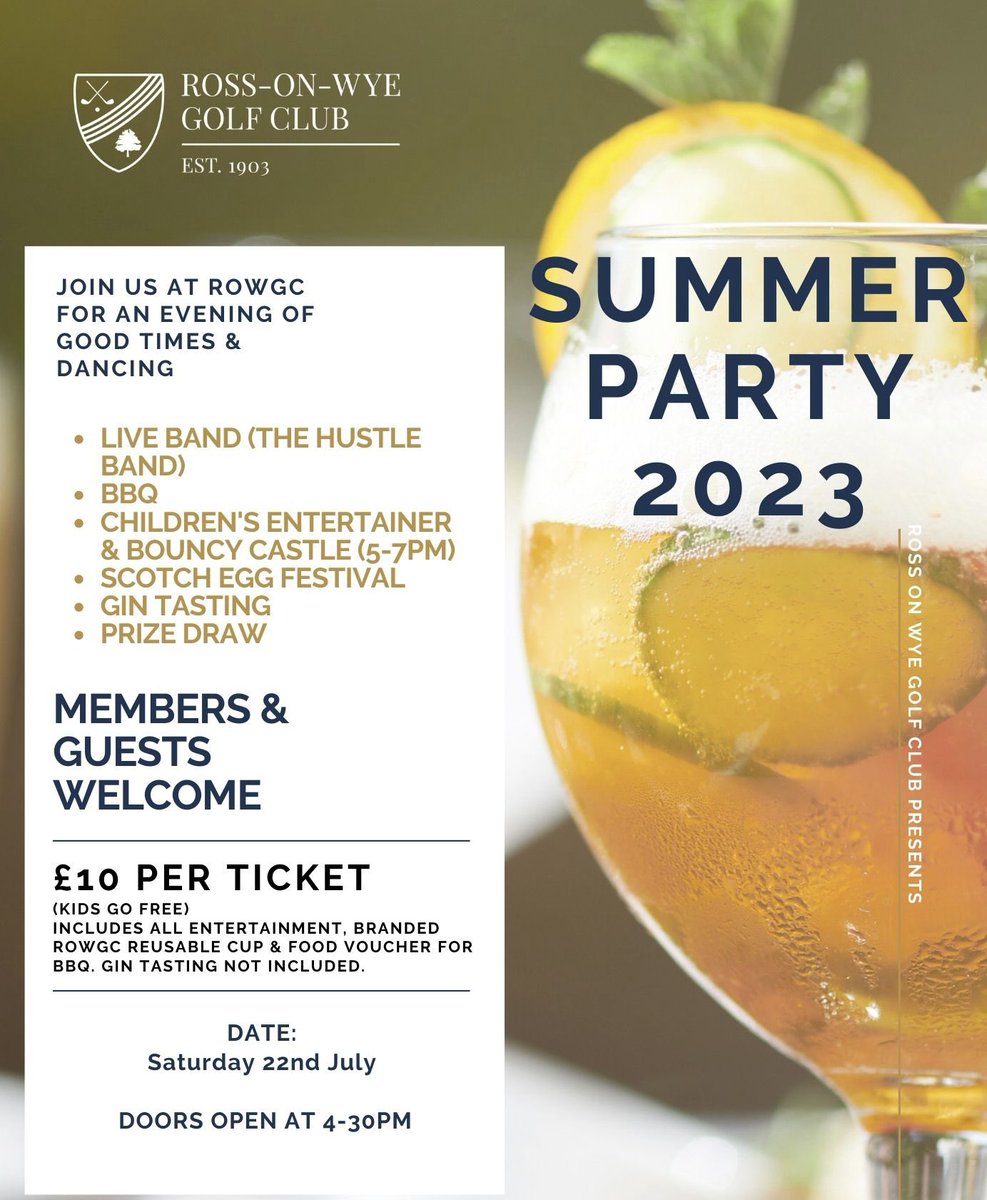 Tickets now on sale for the 2023 ROWGC SUMMER PARTY 🌞🌞🕺🏼💃🏽

Book now on the clubs website 🙌🏼👊🏼

#rossonwye