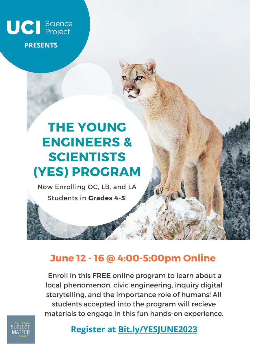 Registration closing soon!  Join us for the 4th &amp; 5th Grade Young Engineers &amp; Scientists (YES) Program and dive into a world of experiments and discussions. Discover the wonders of ecosystems and the impact of humans on our planet. 

Register Here👉 bit.ly/YESJUNE2023