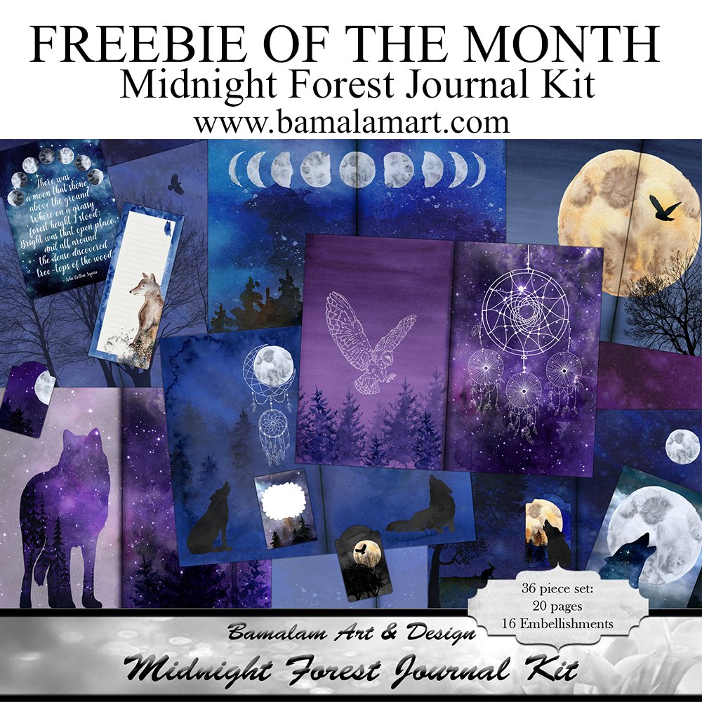 bamalamart's tweet photo. June's Freebie of the Month.

Dark skies, full moon and the mystery of a woodland at midnight. This dark journal kit is perfect for wild themed scrapbook and journal project and for those who love wolves. 20 individual pages &amp; 22 embellishments.
https://t.co/g2pBe5aGe2 https://t.co/YdPB0lqsPt