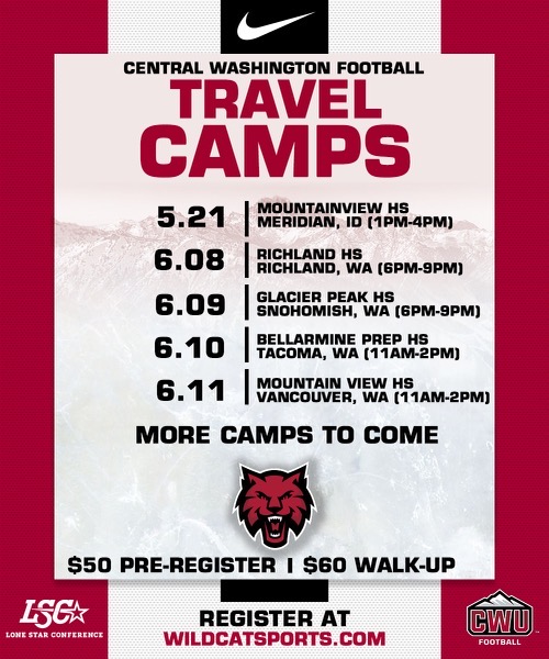 Chris Fisk (@coachfisk) on Twitter photo It's a big week of travel camps for <a href="/CWUFB/">CWU Football</a> Come out and work 1 on 1 with our staff, over 1/2 of our 2023 class came out of these camps! Space is limited to make sure you get the best evaluation possible, #CSH #COMETOTHEBURG wildcatsports.com/sports/2010/1/… It's a big week of travel camps for <a href="/CWUFB/">CWU Football</a> Come out and work 1 on 1 with our staff, over 1/2 of our 2023 class came out of these camps! Space is limited to make sure you get the best evaluation possible, #CSH #COMETOTHEBURG wildcatsports.com/sports/2010/1/…