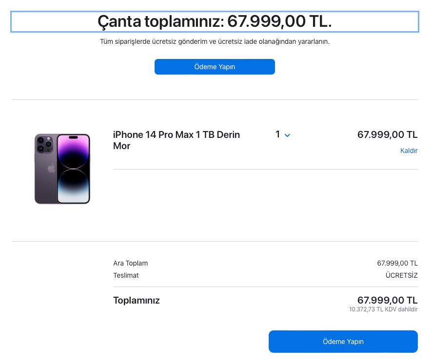 🔥Apple, Türkiye'deki tüm ürünlerine yeniden zam yaptı!

Zamla birlikte en pahalı iPhone modeli olan iPhone 14 Pro Max 1 TB, 67 bin 999 TL'ye yükseldi.