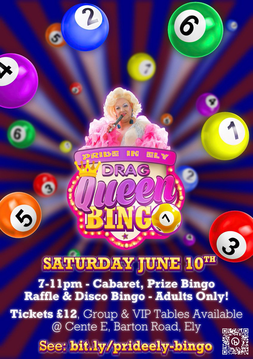 Tickets are selling very fast for our bingo event this coming Saturday (June 10th)  Make sure you book soon to avoid missing out! 🏳️‍🌈  bit.ly/prideely-bingo
#Pride #PrideInEly #PrideInEly2023 #dragbingo