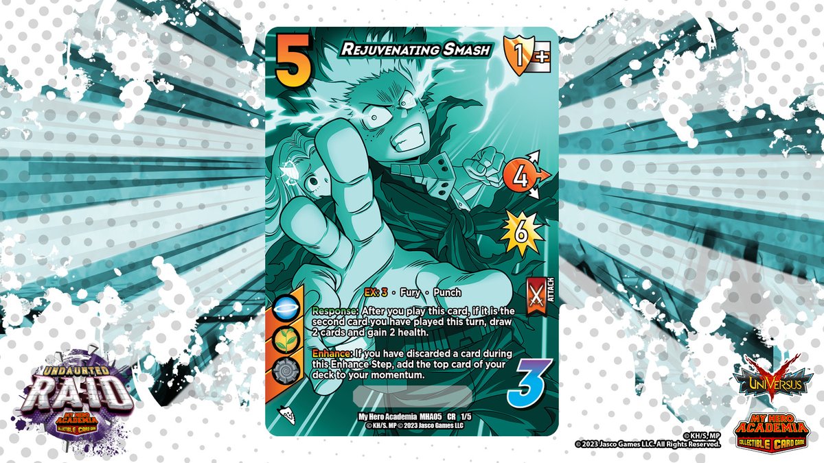 UniVersusCCG's tweet photo. Chrome Rares return! #MyHeroAcademia CCG, Undaunted Raid is launching on June 30th. Preorder now at your local game store!

See trailer here: https://t.co/B1mVeXWqgI https://t.co/cVzUTEouiM