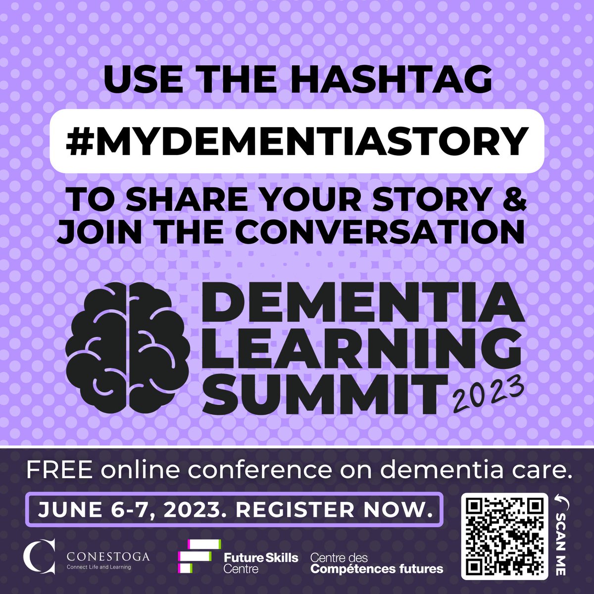 We look forward to your stories with #dementia at the #DementiaLS23.

Join us in support of #PLWD and their caregivers tomorrow, for the 2day event (June 6-7): tinyurl.com/mrcrmk6y #ConestogaCRADLE #DementiaLS23 @fsc_ccf_en