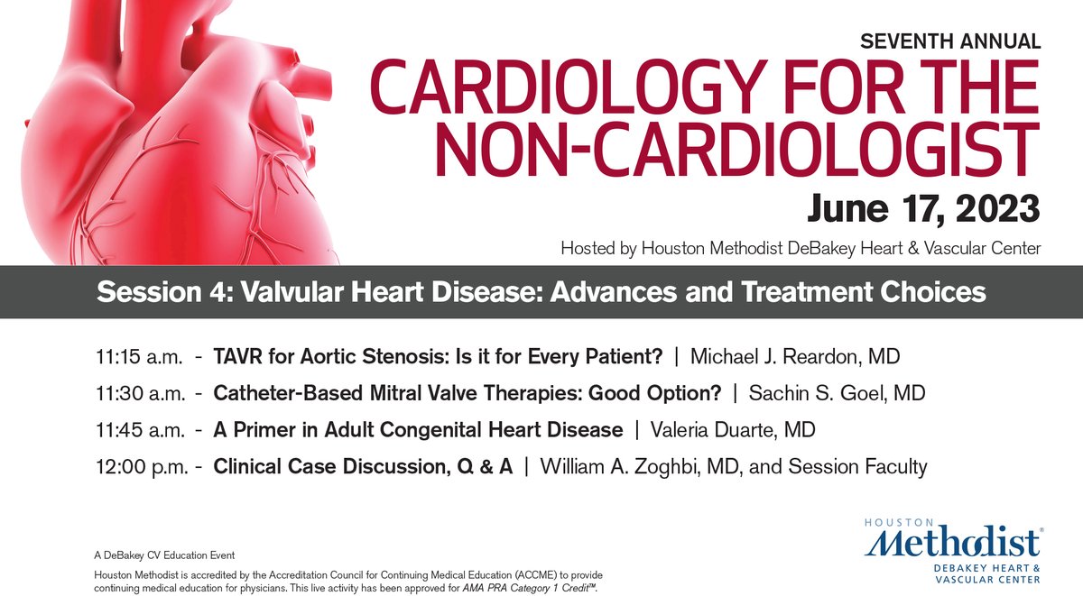 Join us on June 17 for the 7th Annual Cardiology for the Non-Cardiologist! Get ready for a deep dive into the latest medical and surgical therapies for heart disease with world-class experts, including Dr. Alpesh Shah and Dr. William Zoghbi! Sign up today: bit.ly/HMCNC2023