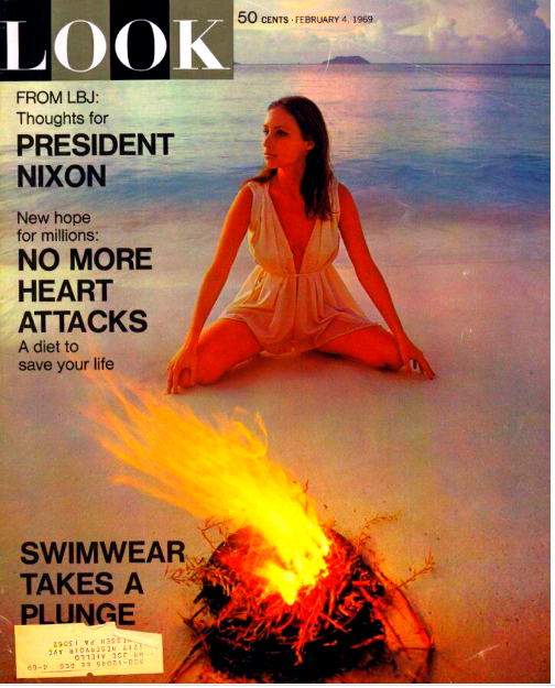 #Lookmagazine #1969 Looking for someone that has a copy of Look Magazine Feb. 4th 1969. I need to see a photo from the swim suit section of a woman on a beach, alone at night, on a large rock. A cell phone pic of it would be good enough, to see the hair and the swim suit.